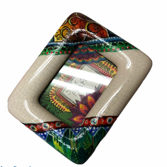 Colorful picture Frame Small ceramic handpainted Leaves tropical floral - Picture 3 of 7